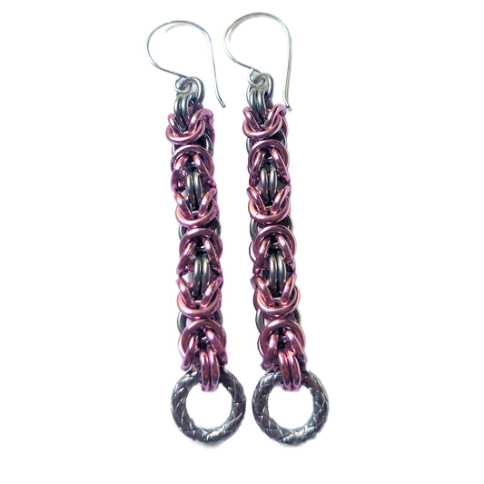 Stainless Steel & Pink Aluminum Byzantine Earrings