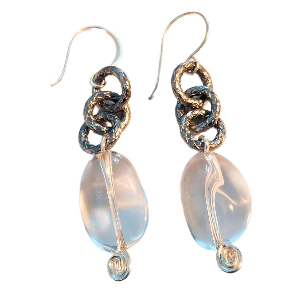 Polished Crystal Quartz & Diamond-Cut Stainless Steel Rings Earrings