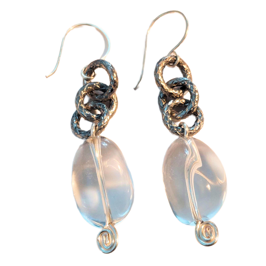 Polished Crystal Quartz & Diamond-Cut Stainless Steel Rings Earrings