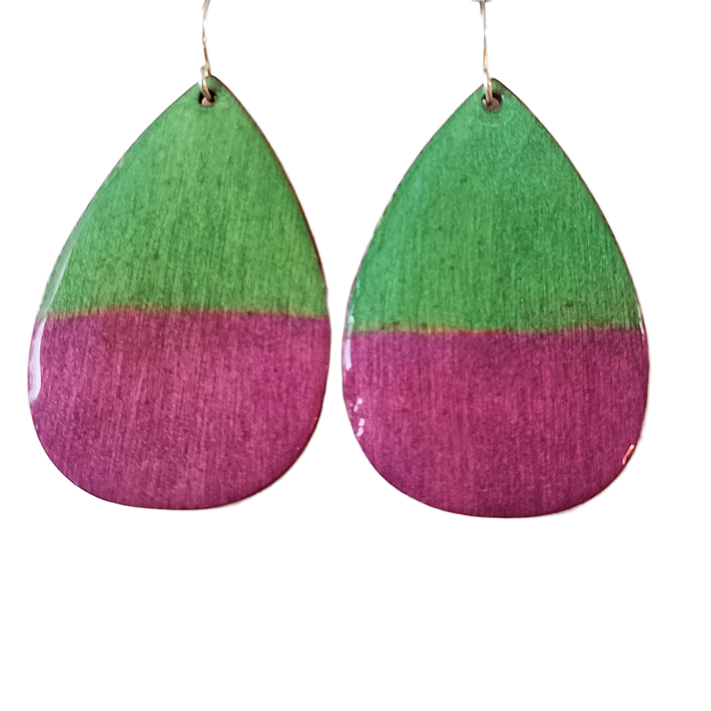 Feather-Light Watercolors on Wood & Resin Teardrop Earrings