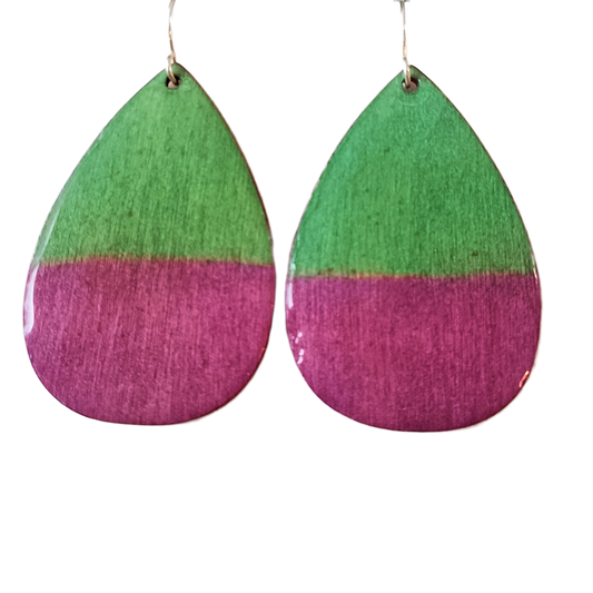 Feather-Light Watercolors on Wood & Resin Teardrop Earrings