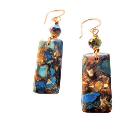 Teal Impression Jasper & Bronzite Earrings