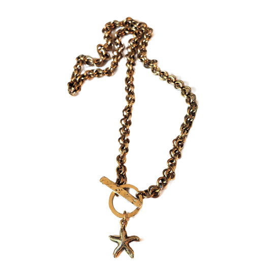 Brass 1-in-1 Handmade Chain Necklace w/Toggle Clasp & Gold Starfish Charm