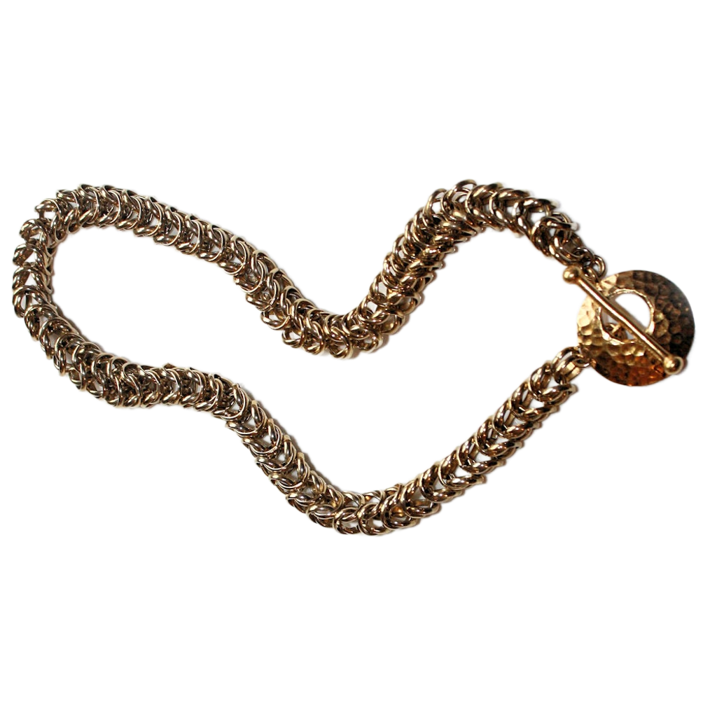 Gold-Plated Brass Inca Puno Convertible Chain Maille Choker Necklace/Wrap Bracelet O0AK