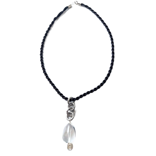 Polished Crystal Quartz & Diamond-Cut Stainless Steel Pendant Necklace