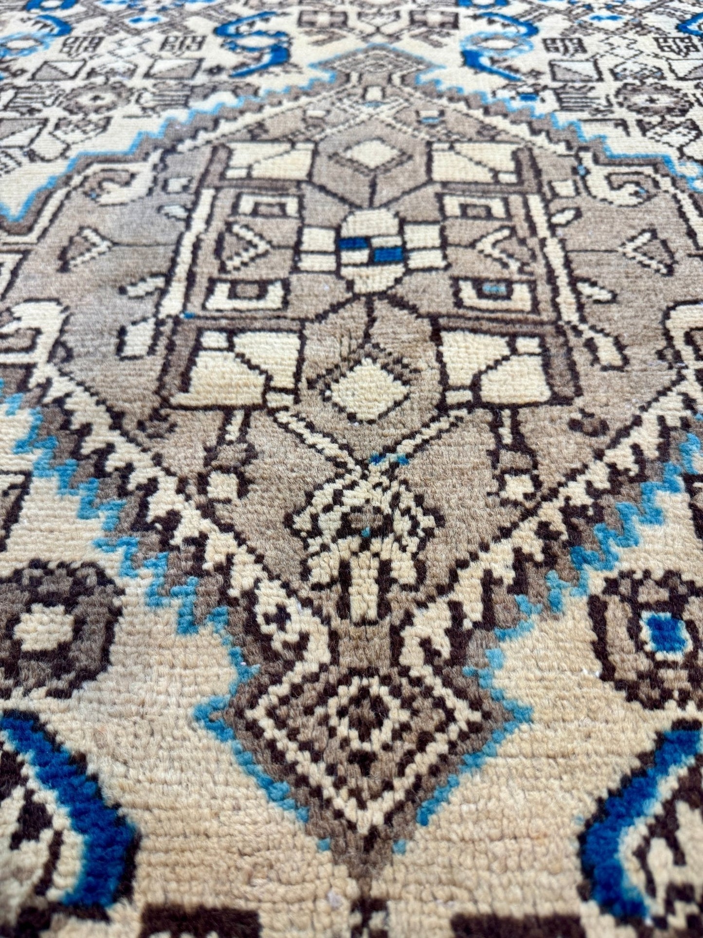 Vintage Persian Hosseinabad Runner Rug| Single Medallion with Herati Field| 3' 8” x 10' 2"