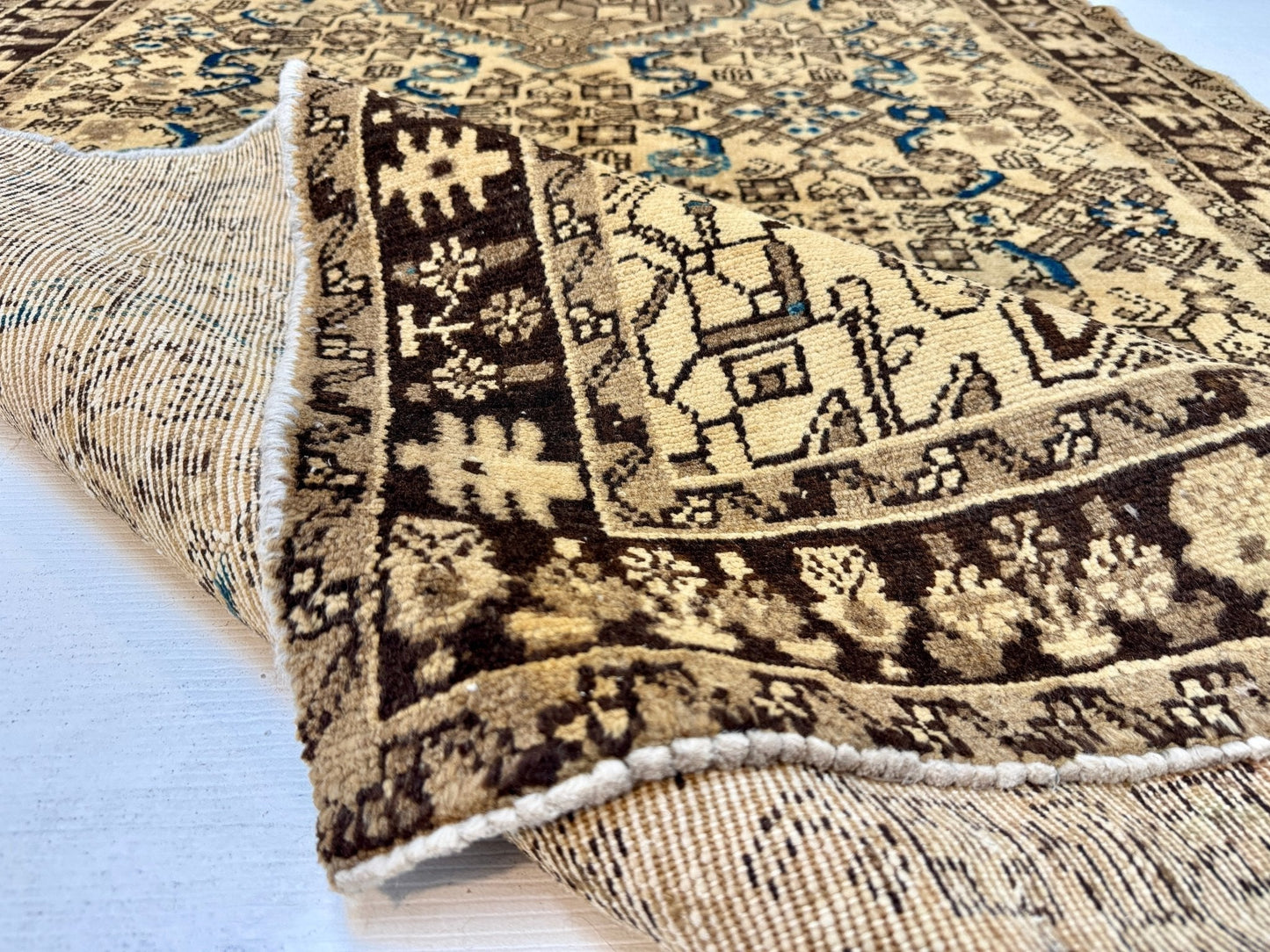 Vintage Persian Hosseinabad Runner Rug| Single Medallion with Herati Field| 3' 8” x 10' 2"