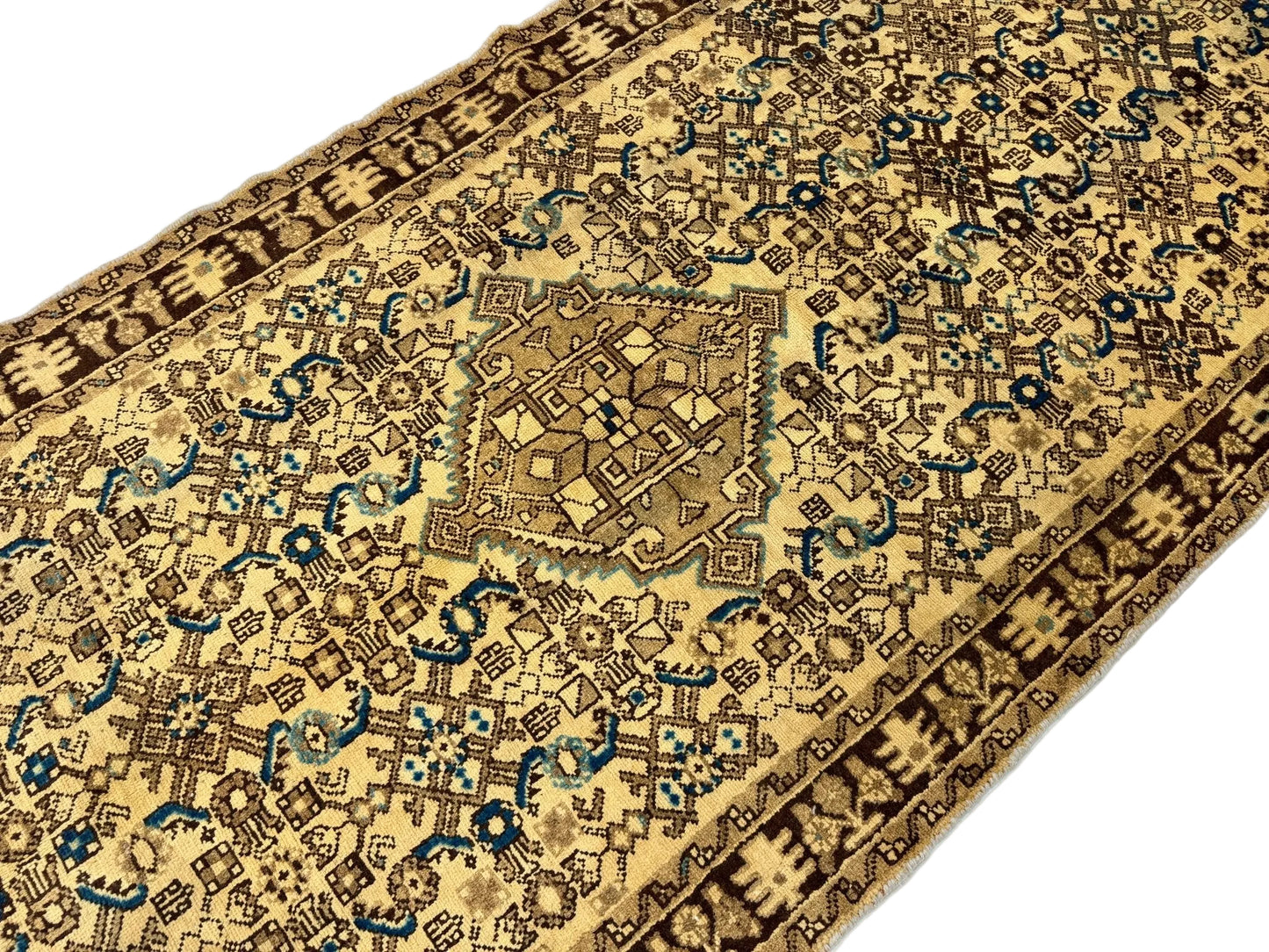 Vintage Persian Hosseinabad Runner Rug| Single Medallion with Herati Field| 3' 8” x 10' 2"