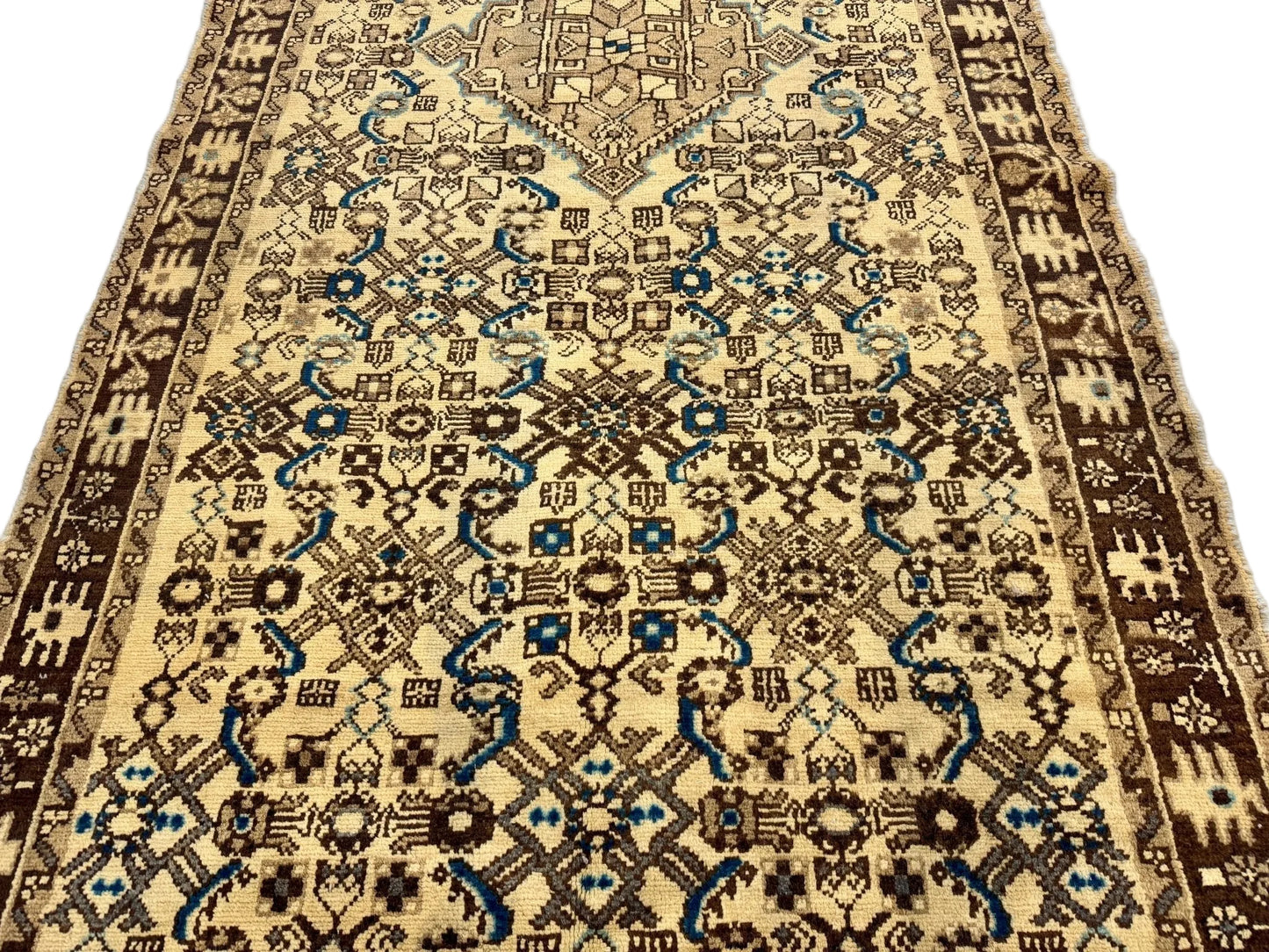 Vintage Persian Hosseinabad Runner Rug| Single Medallion with Herati Field| 3' 8” x 10' 2"