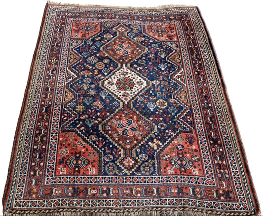 Antique Persian Qashqai Rug | 4' x 5' 1"