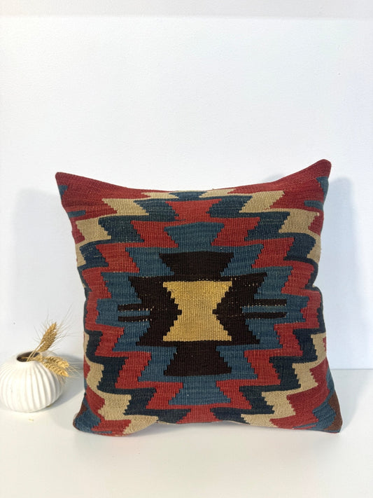 One-of-a-Kind Handmade Vintage Kilim Rug Pillow #12 | 16" x 16"