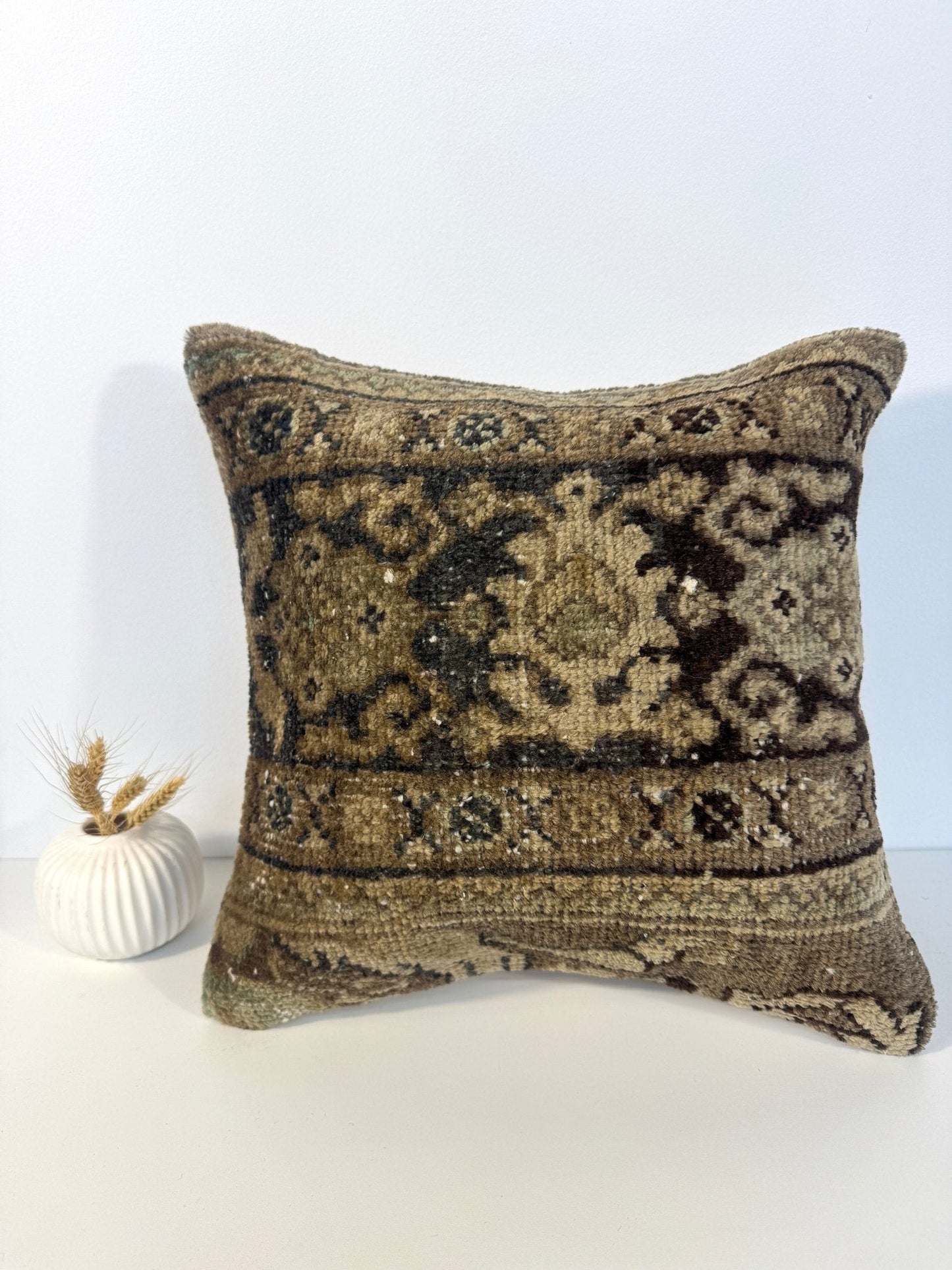 One-of-a-Kind Handmade Vintage Persian Wool Rug Throw Pillow #29| 16" x 16"