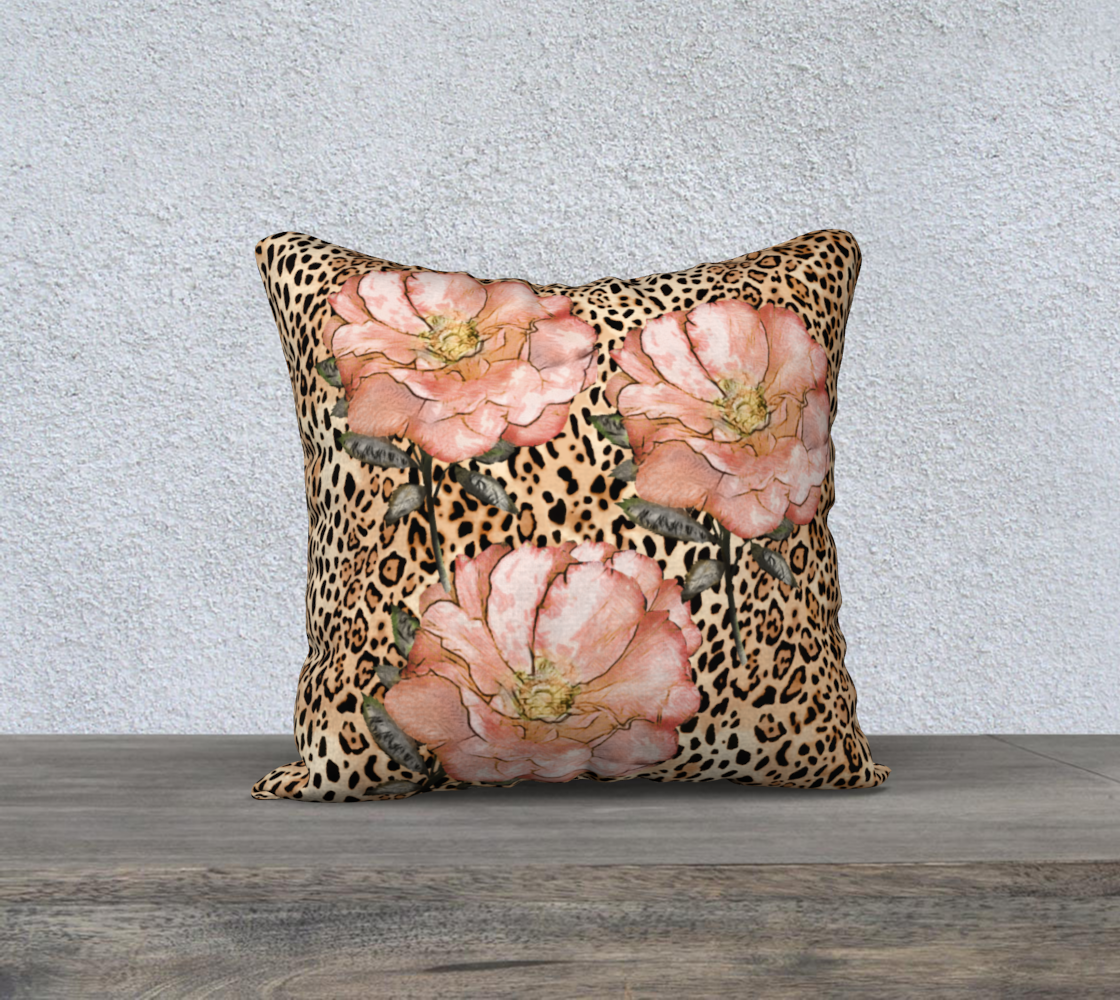 Pink Roses on Leopard Print Velveteen Pillow Cover  - 18" x 18"