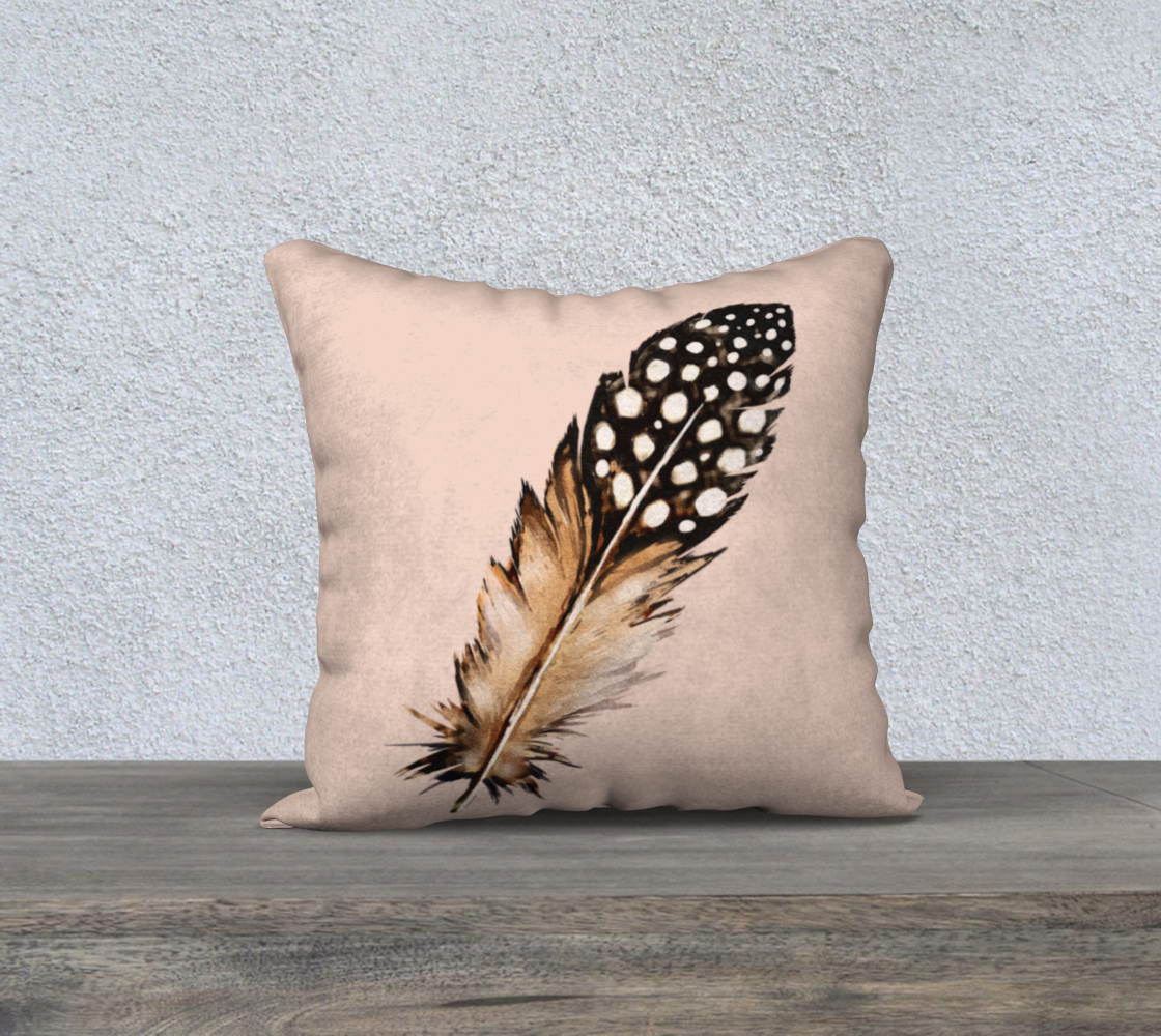 Spotted Feather on Pink Cream Velveteen Pillow Cover  - 18" x 18"