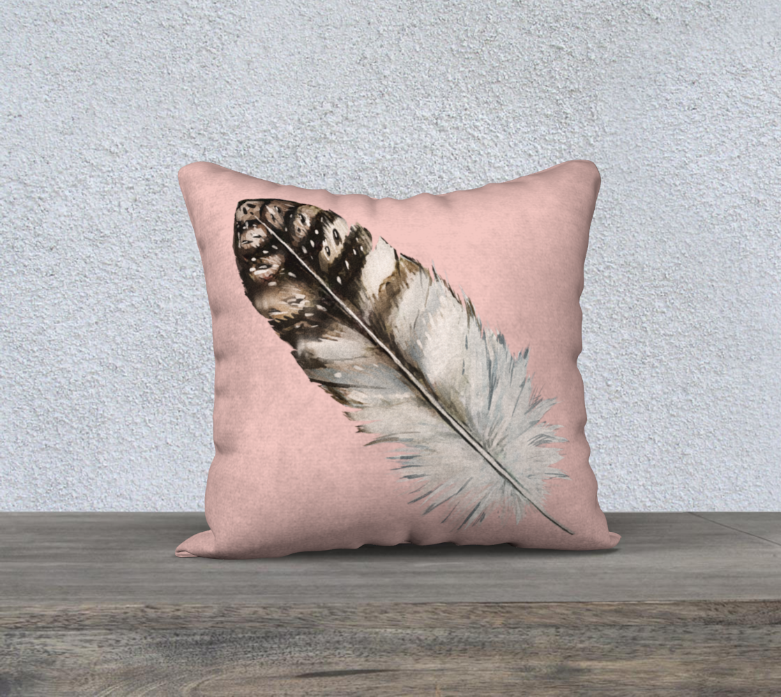 Gray Feather on Blush Pink Velveteen Pillow Cover