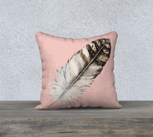 Gray Feather on Blush Pink Velveteen Pillow Cover