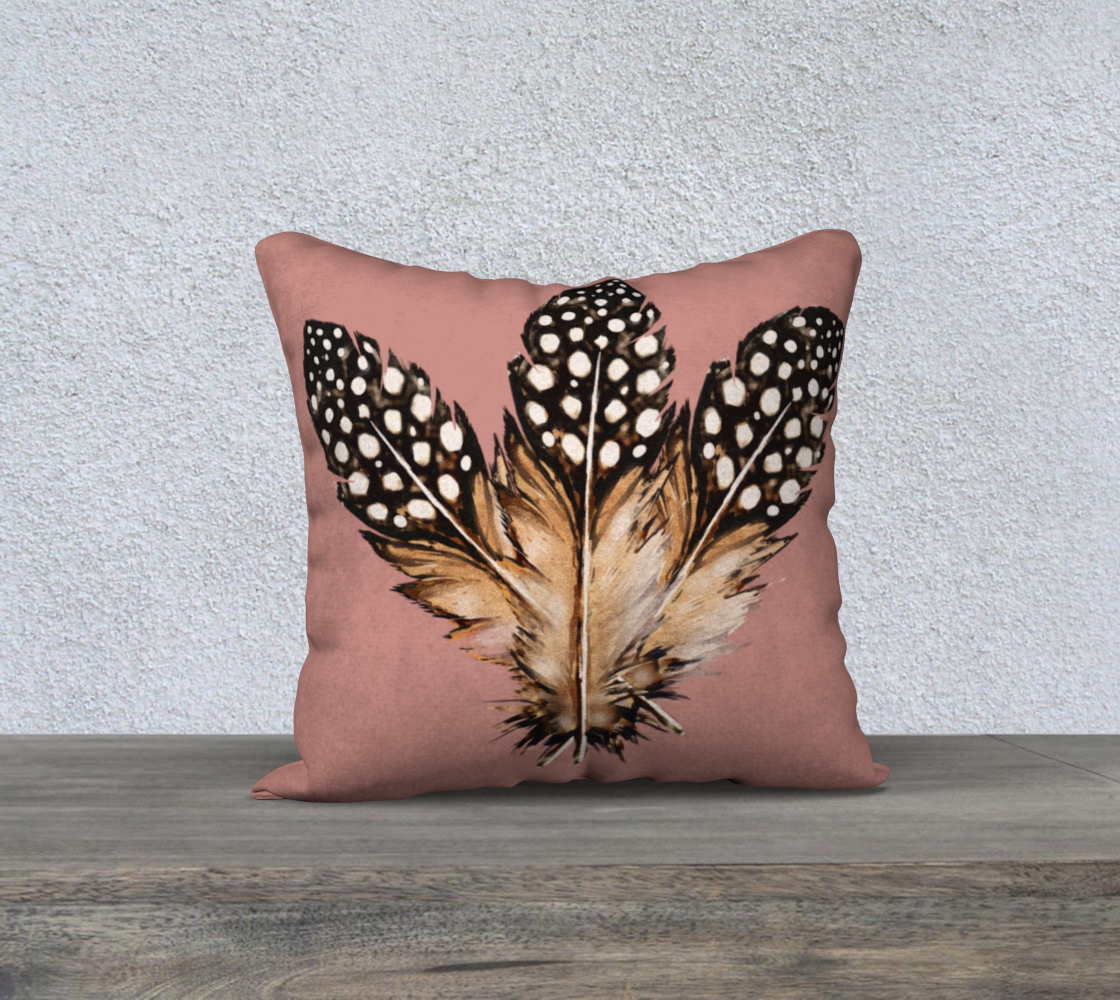 Three Spotted Feathers on Smoky Rose Velveteen Decorative Pillow - 18" x 18"