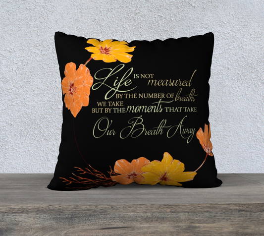 Hummingbird Lane Pillow Cover "Life is not measured..." Black - 22" x 22"