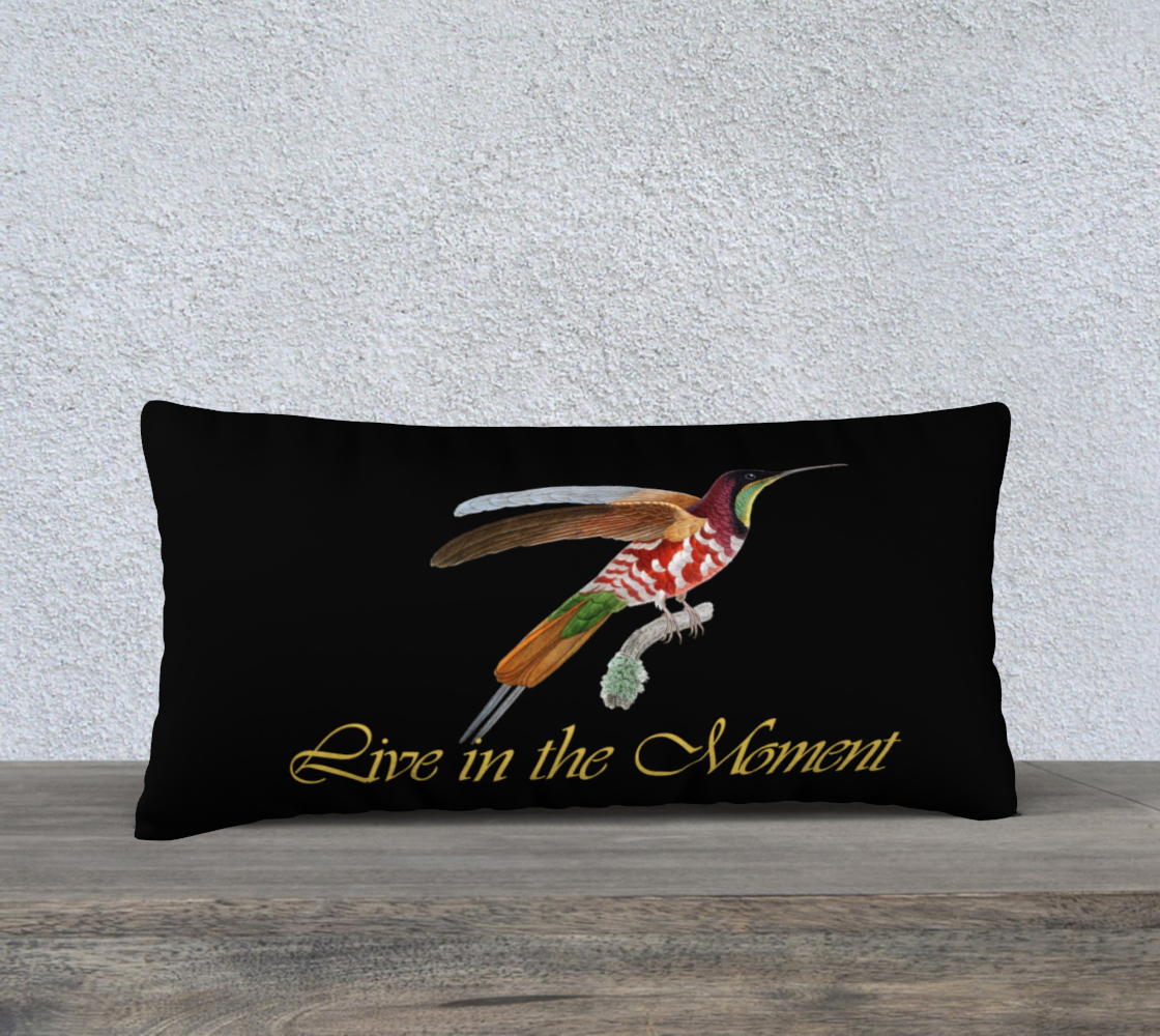 Hummingbird Lane Pillow Cover Vintage Hummer Black "Live in the Moment" - 24" x 12"