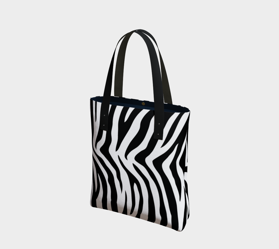 Black & White Zebra Print  Canvas Tote Bag w/Vegan Leather Handles