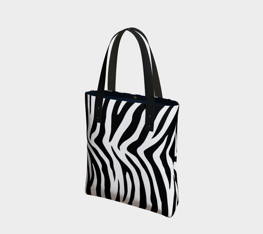 Black & White Zebra Print  Canvas Tote Bag w/Vegan Leather Handles