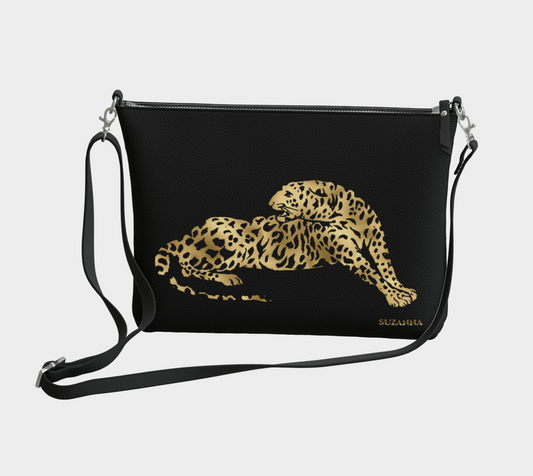SDD Signature Leopard on Black Vegan Leather Crossbody Purse