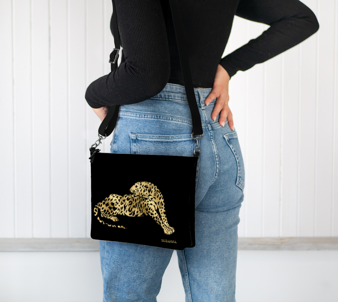 SDD Signature Leopard on Black Vegan Leather Crossbody Purse
