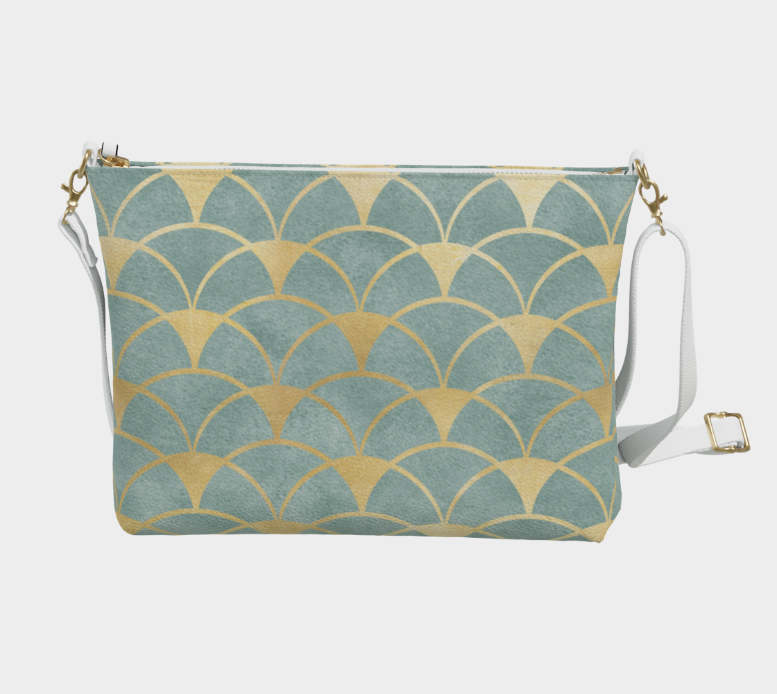 Gold Design on Soft Green Vegan Leather Crossbody Purse