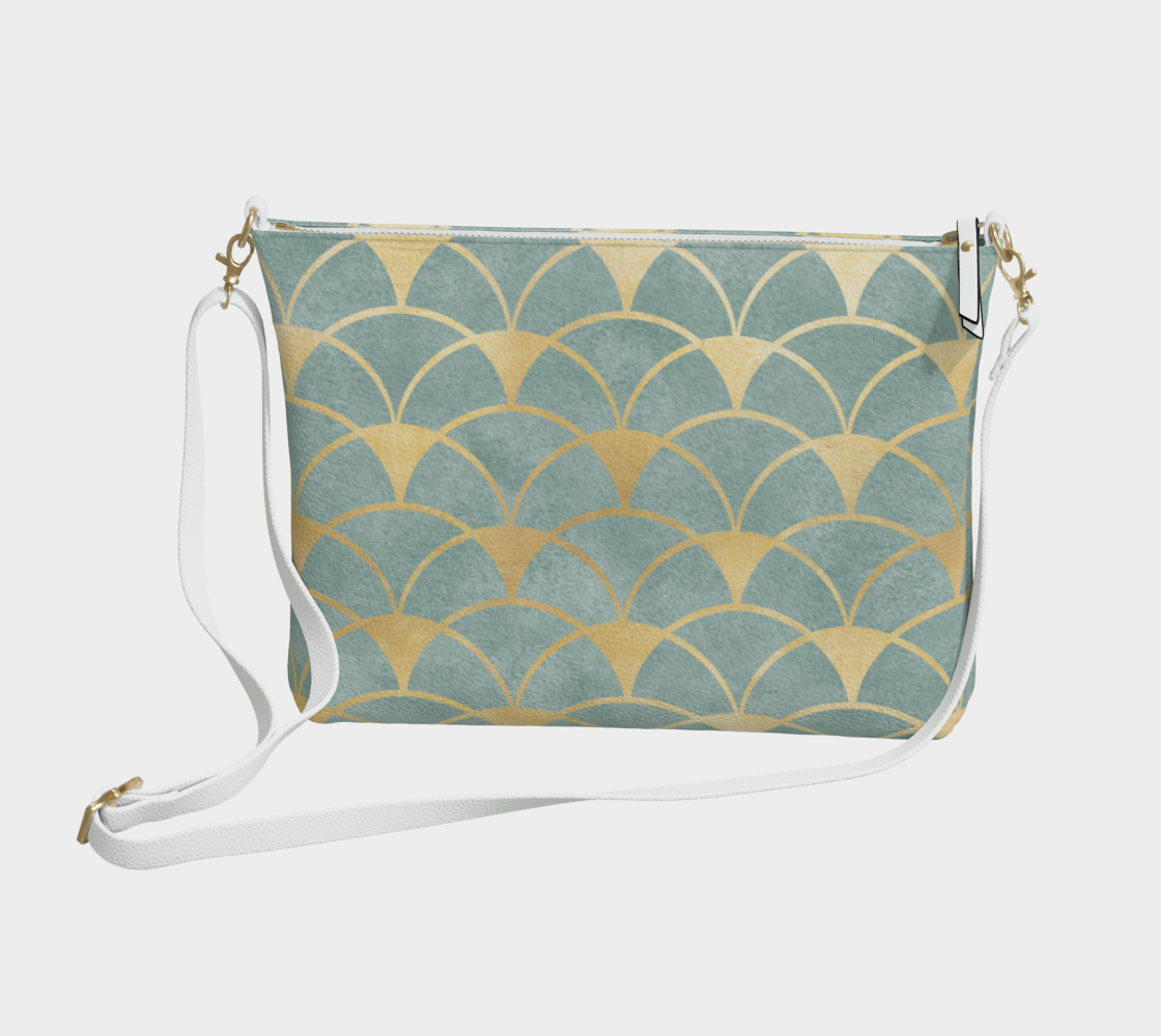 Gold Design on Soft Green Vegan Leather Crossbody Purse