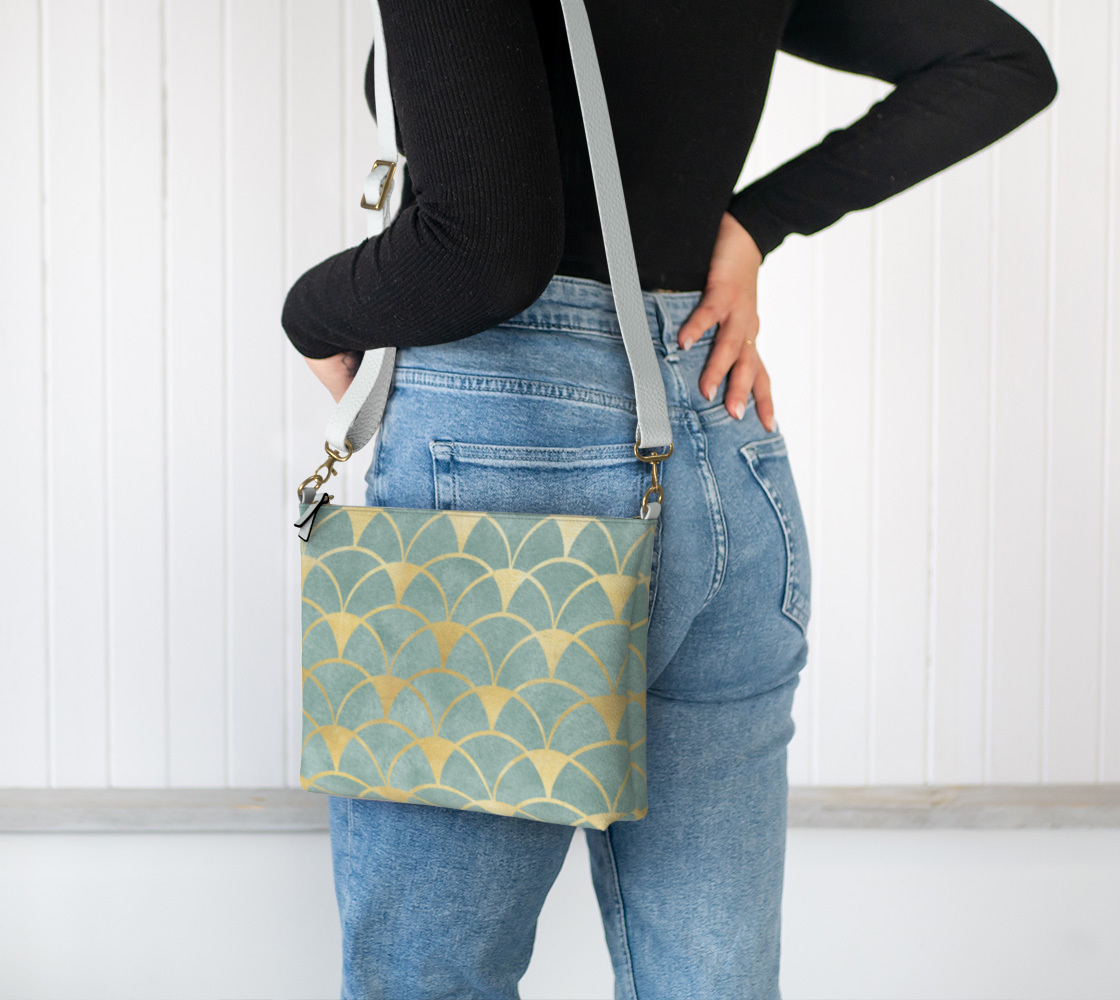 Gold Design on Soft Green Vegan Leather Crossbody Purse