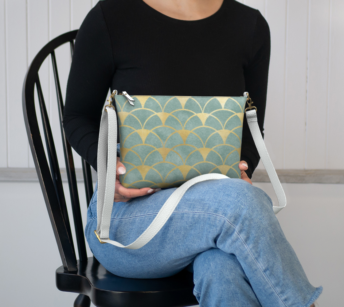 Gold Design on Soft Green Vegan Leather Crossbody Purse