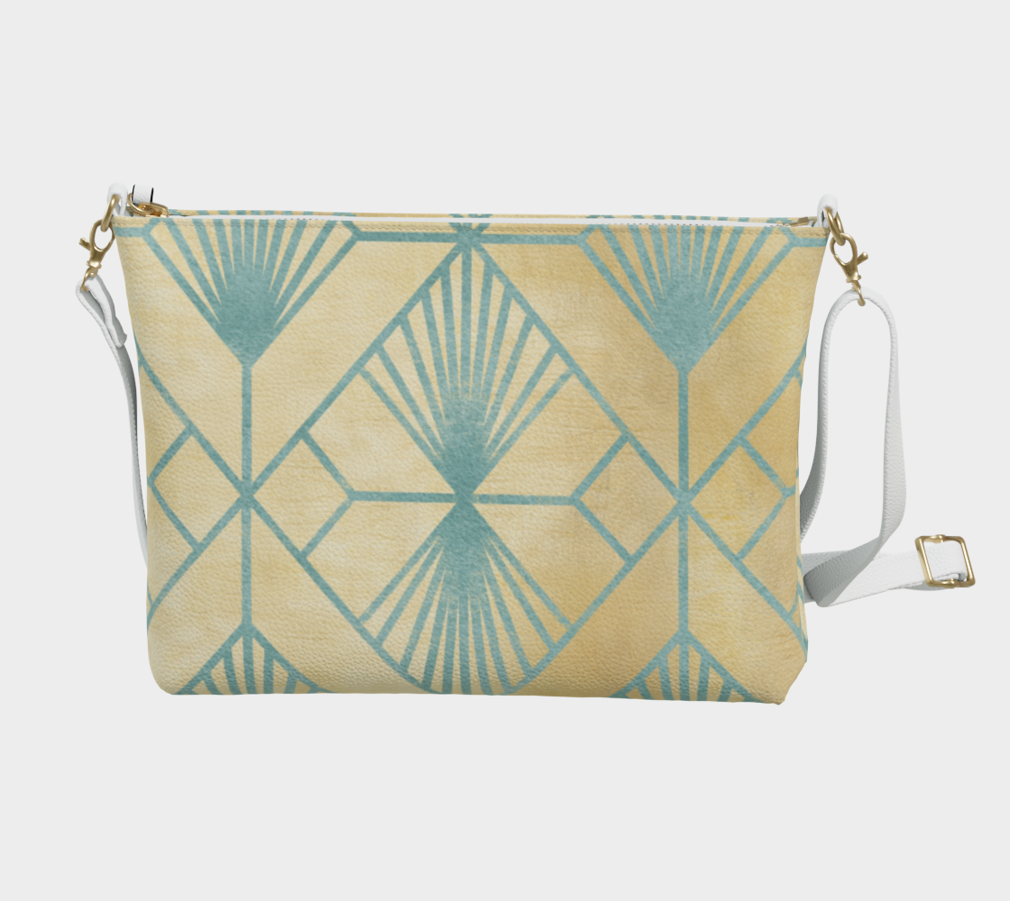 Geometric Aqua Design on Soft Gold Vegan Leather Crossbody Purse