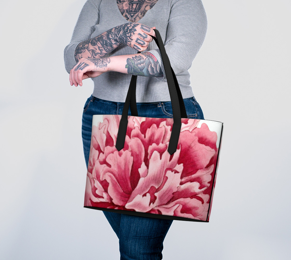 Pink Peony Vegan Leather Tote Bag