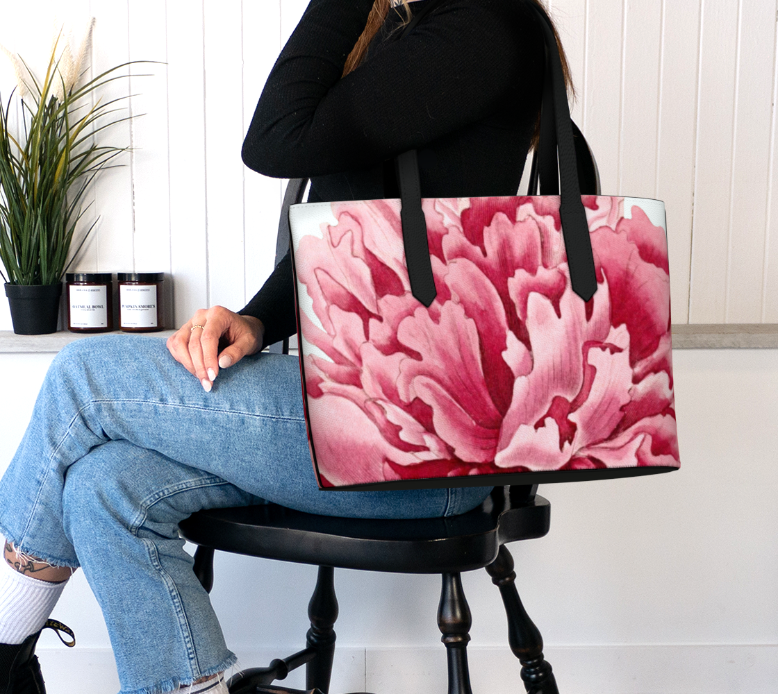 Pink Peony Vegan Leather Tote Bag