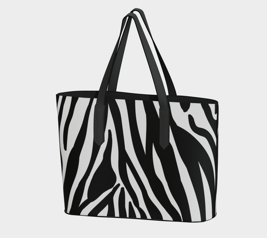 Black & White Zebra Print Vegan Leather Tote Bag