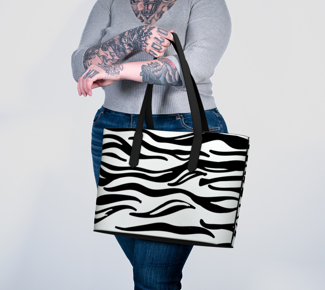 Black & White Zebra Print Vegan Leather Tote Bag