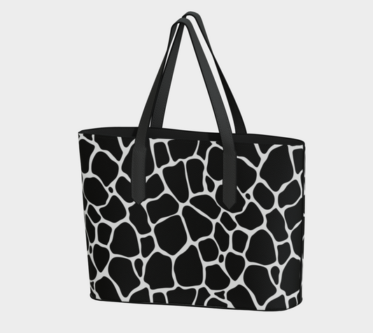 Black & White Animal Print Vegan Leather Tote Bag