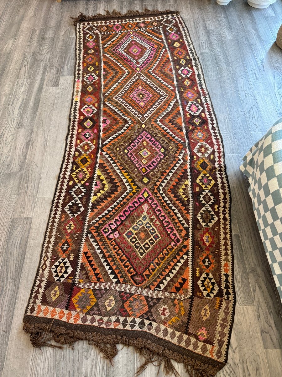 Turkish Kars Kilim Rug | 3' 11" x 10' 6"