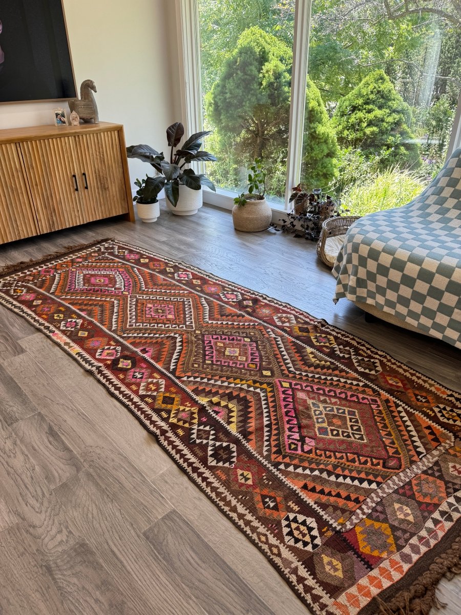 Turkish Kars Kilim Rug | 3' 11" x 10' 6"