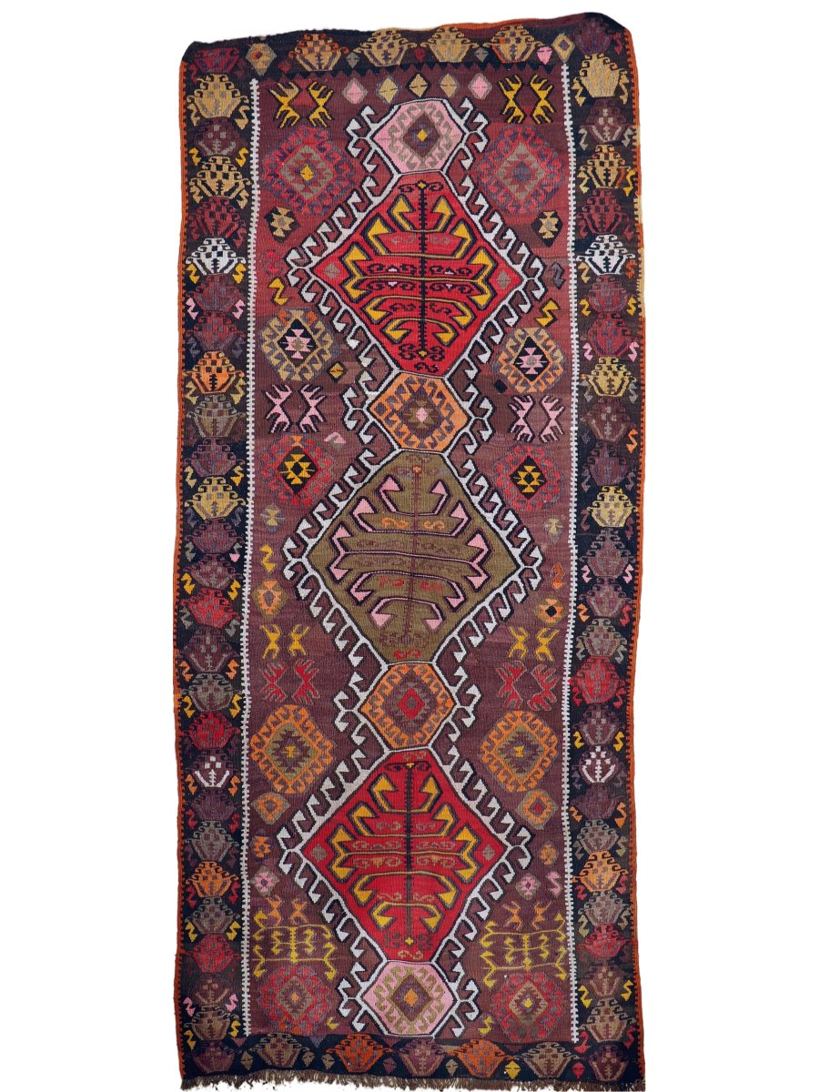 Turkish Kars Kilim Runner Rug | 3' 11" x 8' 10"