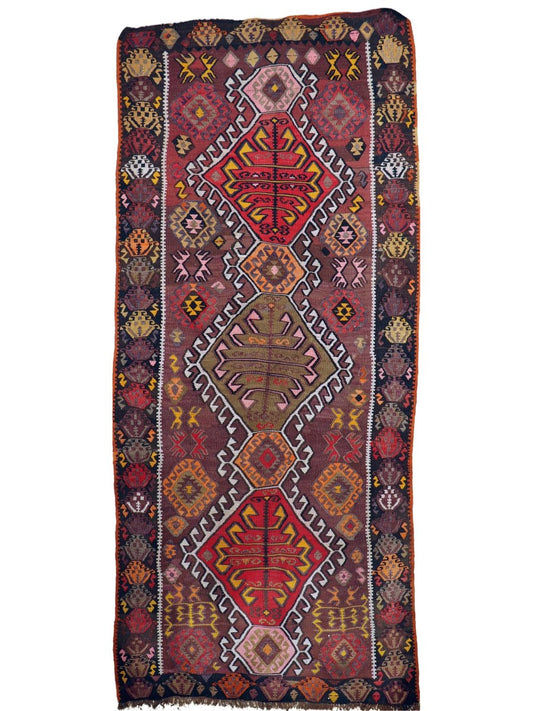 Turkish Kars Kilim Runner Rug | 3' 11" x 8' 10"