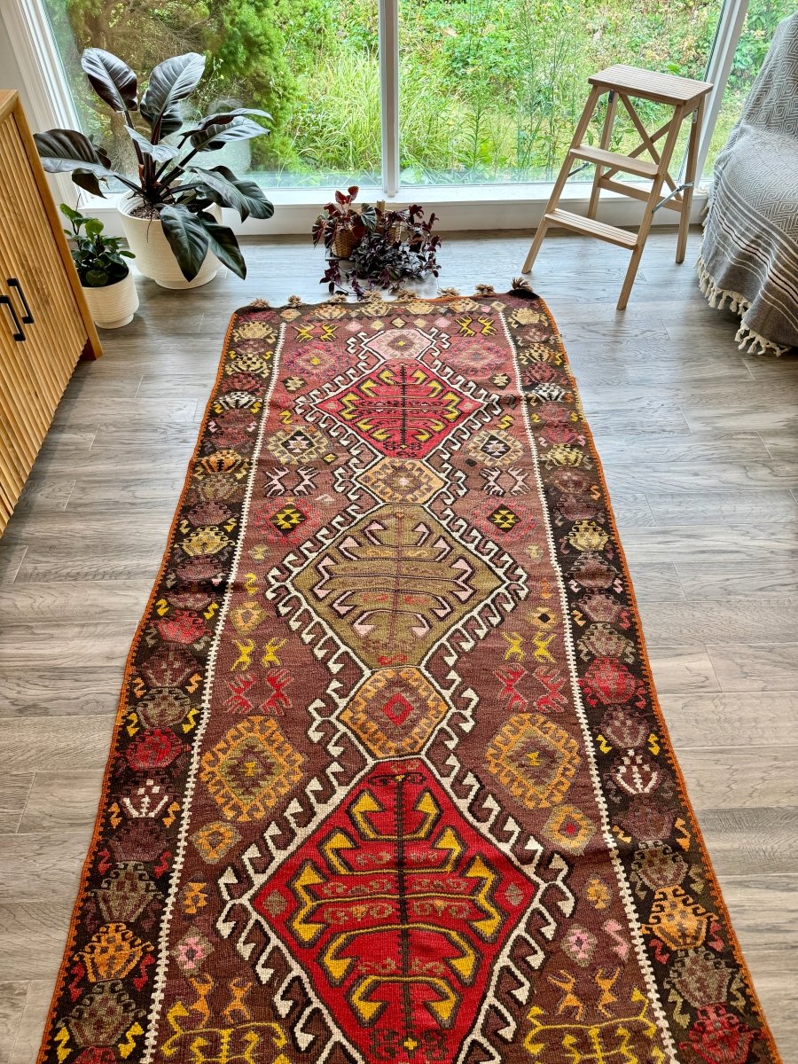 Turkish Kars Kilim Runner Rug | 3' 11" x 8' 10"