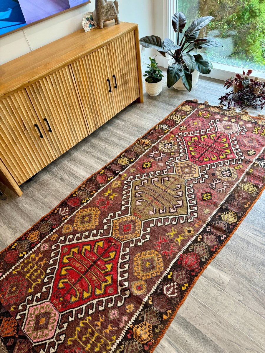 Turkish Kars Kilim Runner Rug | 3' 11" x 8' 10"