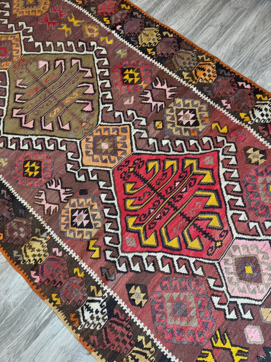 Turkish Kars Kilim Runner Rug | 3' 11" x 8' 10"