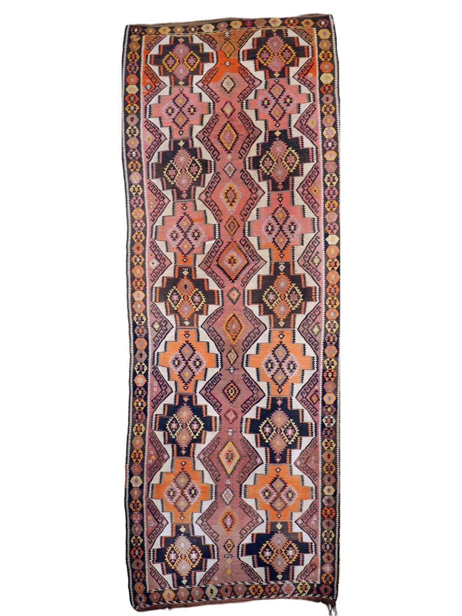 Turkish Kars Kilim Runner Rug | 4' 2" x 11' 6"