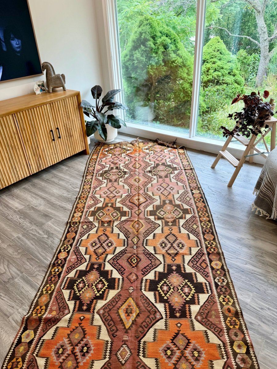 Turkish Kars Kilim Runner Rug | 4' 2" x 11' 6"