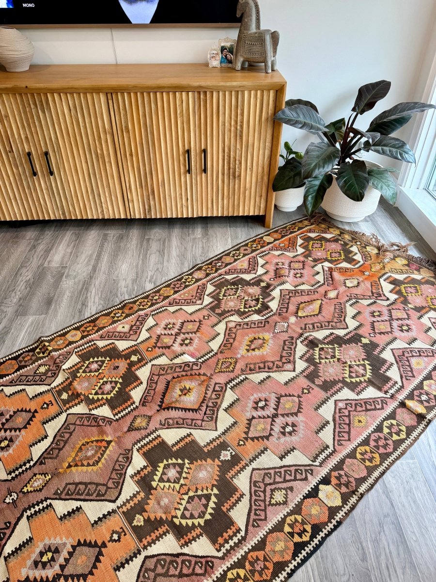 Turkish Kars Kilim Runner Rug | 4' 2" x 11' 6"